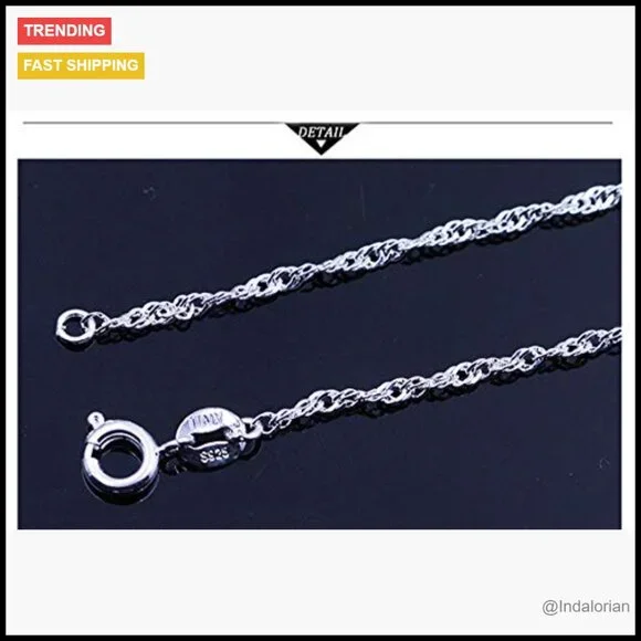 Sterling Silver Twisted Curb Link Chain Necklace Slim Pendant - Picture 4 of 7